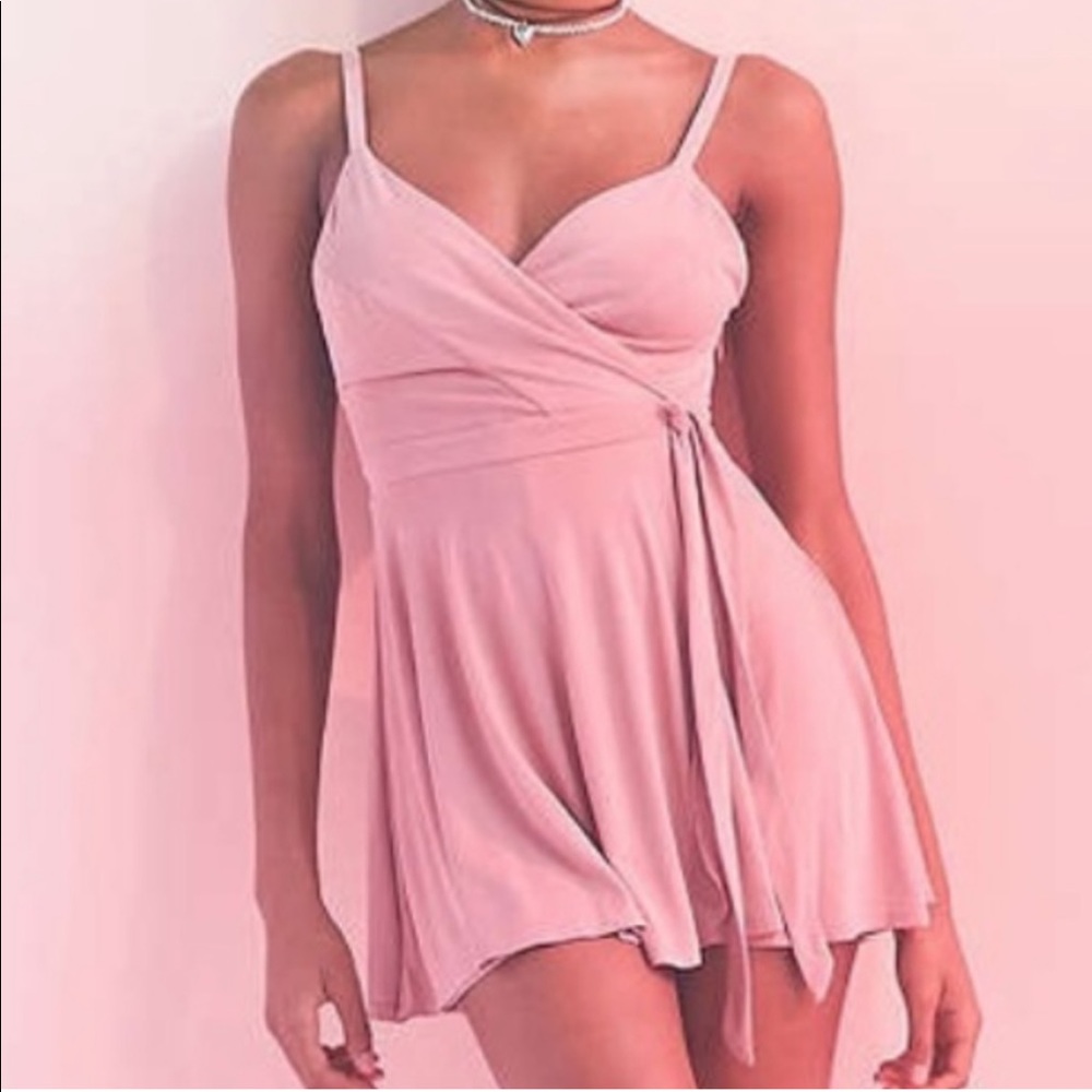 UO kimchi blue Veruca skorted wrap romper